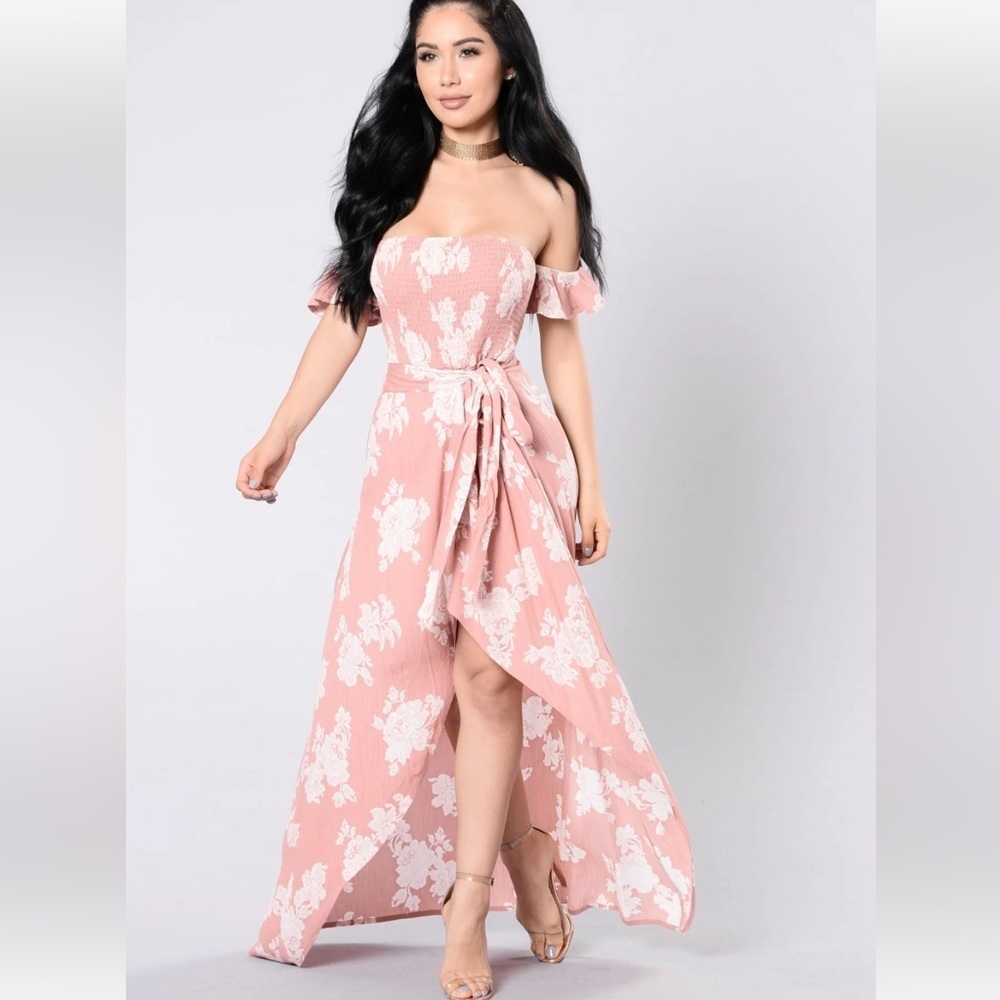 Privy‎ Mauve Floral Print Rayon Gauze Faux Wrap Dress